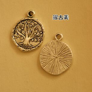 【ハンドメイドパーツ素材】アンティーク風・メタルチャーム・デコ・銀古美・ツリー木 【c5k7p】