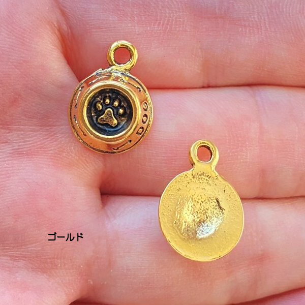 【USA製チャーム】アンティーク風・メタル・デコ・ゴールド・犬の餌皿【a3d4p】