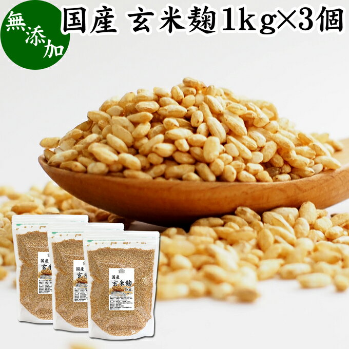 玄米麹 1kg×3個 乾燥 米麹 乾燥 玄米 米こうじ 100％ 無添加 米糀 こめこうじ げんまい 国産 無塩 砂糖不使用 塩麹 甘酒 こうじ 発酵 あんこ 味噌 料理 酵素 発酵食品 友麹 共麹 麹味噌 麹漬け 作り方 麹水 糀水 飲む点滴 美容液 お試し 業務用 大容量 お得 ヴィーガン ビー