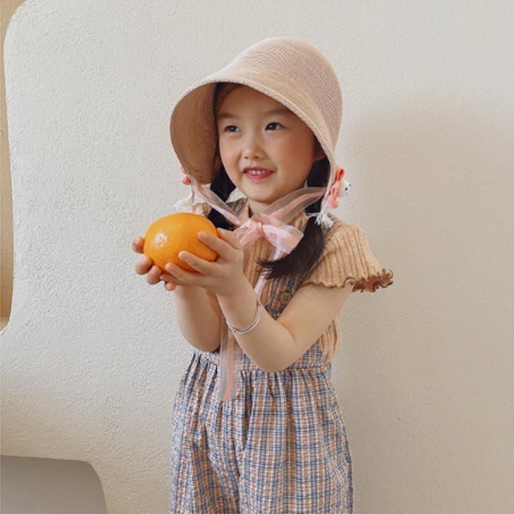 麦わら帽子 キッズ 子供 赤ちゃん 女の子 ベビー 帽子 UVケア 春 夏 日よけ 日除け リボン ひも付き かわいい おしゃれ 紫外線対策 日焼け防
