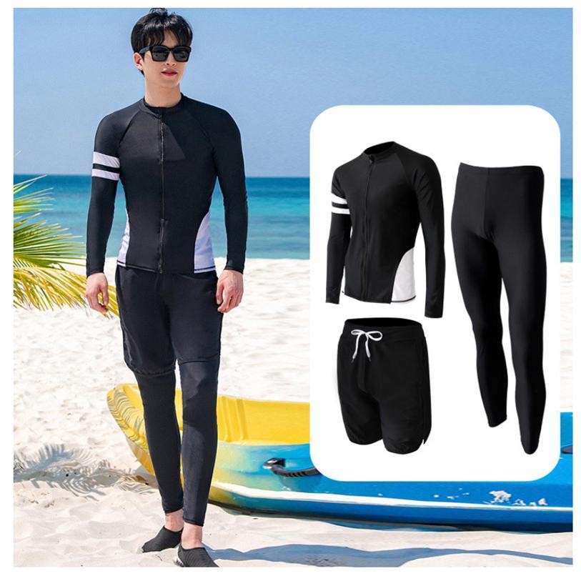 水着 メンズ 長袖　ラッシュガード 3点上下セット 体型カバー フィットネス水着 レギンス セパレート 海パン ショートパンツ 水陸両用 ペア お揃い