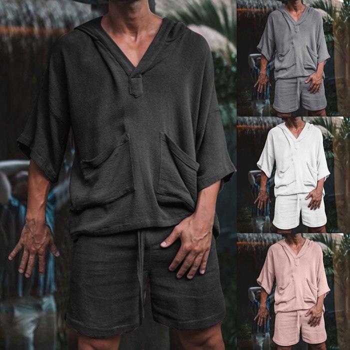 メンズ セットアップ 半袖 ショートパンツ ジャージ 上下 セット トップス 綿麻風