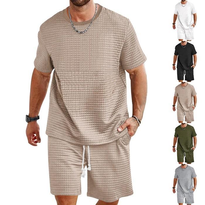 メンズ 上下セット ワッフル 凹凸 半袖Tシャツ ハーフパンツ セットアップ