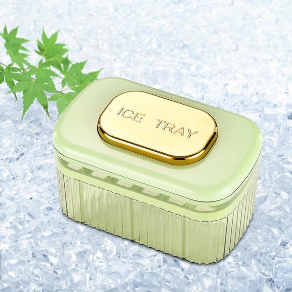 プレスタイプのアイスキューブトレイ 再利用可能 ドリンク用スペースを節約 冷凍庫 2層 グリーン