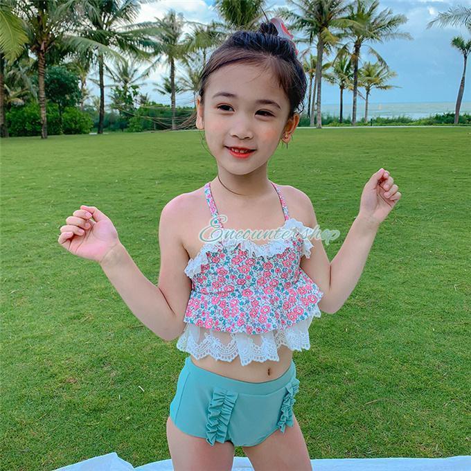スクール水着 キッズ 子供用水着 スイムウェア ベビー水着 花柄 2点セット ジュニア フリル水着 女の子 カワイイ 夏 水着セット 可愛い 速乾