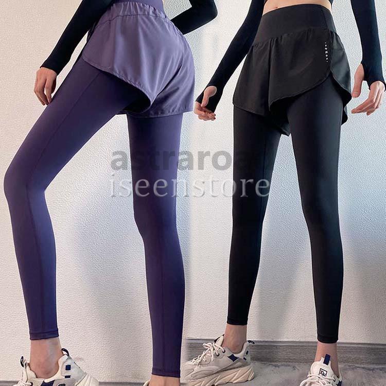 フェイクレイヤード レギンス付きショートパンツ 一体型 レディース フィットネス・トレーニング スポ..