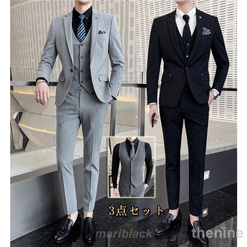 3ピーススーツ メンズ ビジネススーツ スーツ 1つボタン フォマールスーツ セットアップ スーツ メンズ..