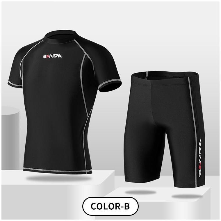 水着 メンズ スイムウェア 耐塩素 ラッシュガード 上下セット セパレート フィットネス水着 競泳 半袖 男子 学生 スイミングパンツ 海 プール ジム 練習用