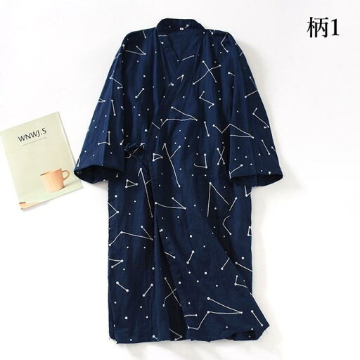 寝巻き 和風パジャマ メンズ ガーゼ 浴衣 柄 バスローブ お風呂上がり ルームウェア ガウン 和風 旅館 温泉 入院 介護 綿 男 女