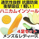 ハニカム インソール 4足セット 中敷き 衝撃吸収 底の薄い靴 ウォーキング 立ち仕事