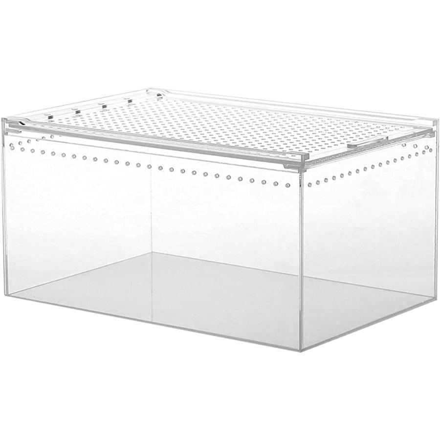 給餌ケージ 飼育ケース 透明アクリル 飼育ボックス 給餌箱 爬虫類 両生類 通気性 脱走防止 カバースラ..