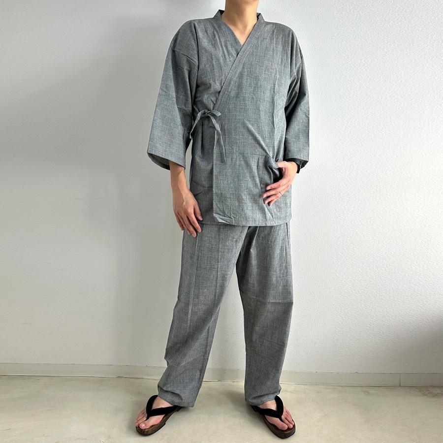 格子柄チェック 作務衣 綿100% 清涼素材 夏 薄手 部屋着 ルームウェア パジャマ 甚平 上下セット 和風