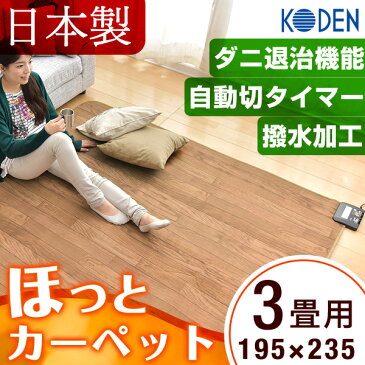 【送料無料】 日本製 フローリング調 カバーのいらない ホットカーペット 3畳 195×235 広電 国産 電気カーペット 床暖房カーペット 暖房器具 暖房 3畳用 KODEN ダニ退治 8時間自動切りタイマー タイマー 木目調 撥水 ダニクリーン 木目