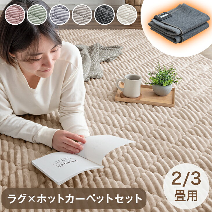 ラグ×ホットカーペット 2点セット 2畳 3畳 洗える 軽量 滑り止め付 ラグ ホットカーペット セット 防菌 防臭 防ダニ ラグマット ストライプ フランネル 電気マット カーペット 正方形 オールシーズン 絨毯 タイマー付き ダニ退治