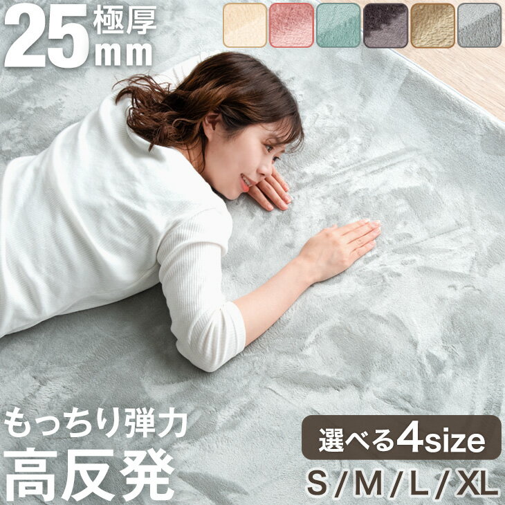 【20時~クーポン5％引】 楽天1位 高反発 ラグ 厚手 【防音＆クッション性UP】 極厚 25mm フランネル 防音 滑り止め付 マイクロファイバー ラグマット カーペット 130 185 / 185 185 / 200 250 …