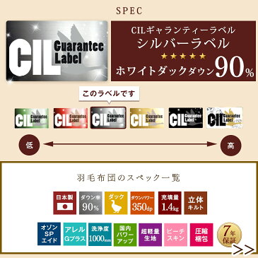 【送料無料】 7年保証 日本製 羽毛布団 ダブル ロング ホワイトダックダウン 90％ ダブル 350dp以上 かさ高145mm以上 CILシルバーラベル 消臭 抗菌 国産 羽毛 掛布団 掛け布団 羽毛掛け布団