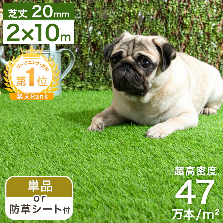 【13H限定クーポン5％+400円引】 お掃除楽々＆ドッグランに! 芝丈20mm 超高密度 人工芝 2m×10m [単品or防草シートセット] 高耐久 47万本/m2 リアル ロール U字ピン48本付 ピン 人口芝 DIY ガーデン 防草シートつき セット 2m 10m 20mm 庭 【超大型】【後払/時間指定NG】のサムネイル