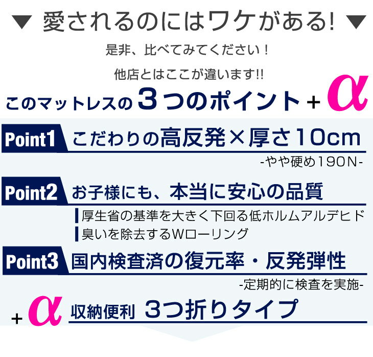 【送料無料】高品質 高反発マットレス 3つ折り 10cm 爽快メッシュorパイル生地 シングル 三つ折り 超低ホル エコテックス認証 高反発マット マット 折りたたみ 布団 敷き布団 敷布団 190N 圧縮 マットレス 高反発