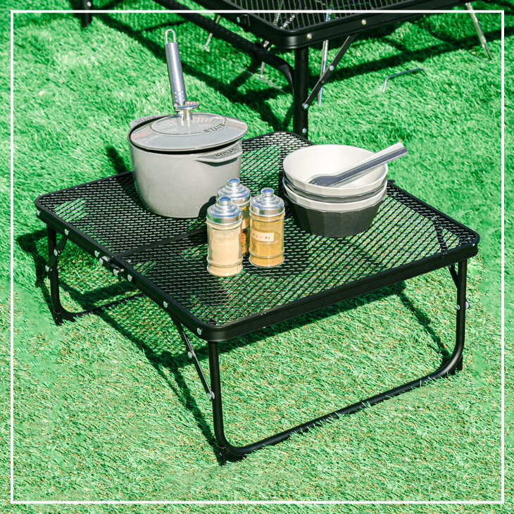 あったら便利なミニテーブル 50×47cm 折りたたみ式 ロータイプ メッシュテーブル アウトドア テーブル ミニテーブル 軽量 アウトドア バーベキューテーブル テーブル キャンプ用品 コンパクト ブラック セカンドテーブル通販格安セール情報　楽天　通販