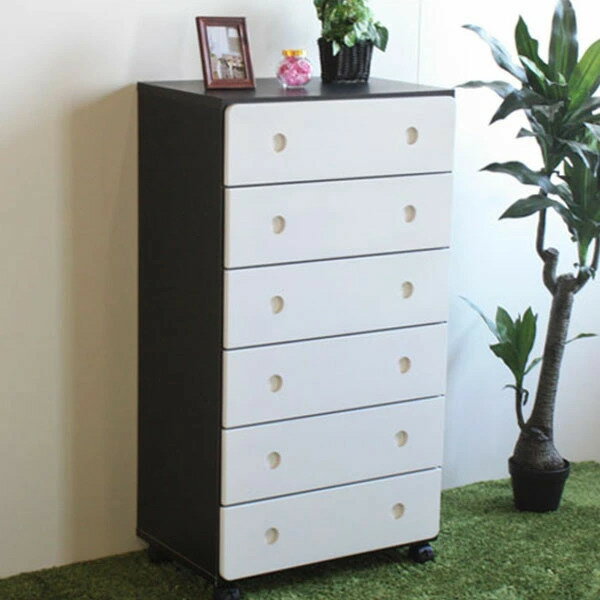 【SALE特価】60 チェスト 6段 キャスター付き ホワイト×ブラウン 箪笥 タンス たんす ハイチェスト 背の高い 収納 クローゼット 木製 日本製 キッズ 子供 部屋(3)