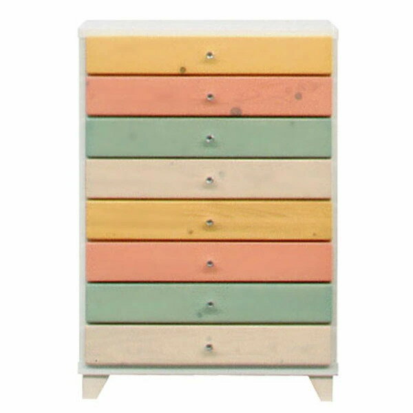 60 チェスト 8段 ローチェスト タンス かわいい おしゃれ シンプル ポップ ナチュラル 北欧 フレンチ 日本製 完成品 木製 パイン材 カラーチェスト カジュアル