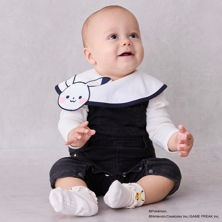【モンポケ】モチーフサロペット プティマイン ピカチュウ 刺繍 ベビー 70-80cm カバーオール 男の子 ..