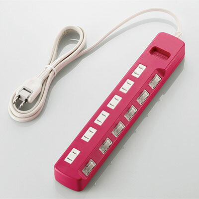 延長コード 電源タップ 2m 6個口 個別スイッチ付 雷ガード ピンク エレコム T-PN04-2620PN