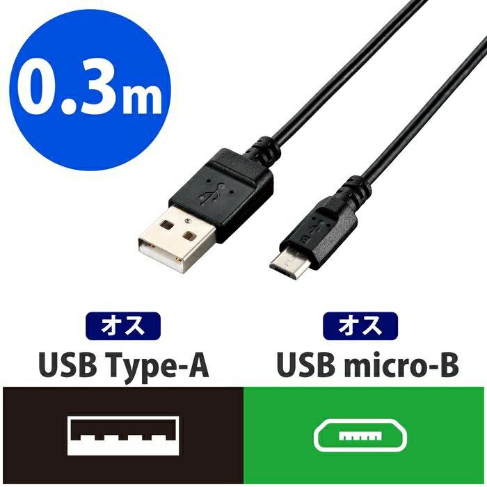 【メール便での発送商品】エコUSB2.0ケーブル(A-MicroB) エレコム U2C-JAMB03BK