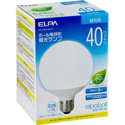 ELPA ボール電球形蛍光ランプ 40W形 E26 昼光色 EFG10ED/8-G041H