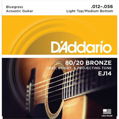 DADDARIO 【メール便での発送商品】アコースティックギター弦 80/20ブロンズ Bluegrass: Light Top/Medium Bottom .012-.056 EJ14 【国内正規品】 0019954126032 アコースティックギター弦 Bluegrass Top Medium 発送日 国内正規品