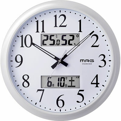 【あす楽】MAG 温湿度計表示でお部屋の環境がひと目でわかる掛時計 電波掛時計 ダブルリンク (ホワイト) W-711WH