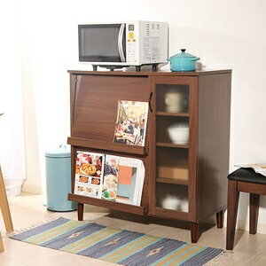 その他 キッチンキャビネット/キッチン収納 【ダークブラウン】 幅90cm 扉付き収納棚 多用途ディスプレイ 脚付き 『アルト』 ds-1951571