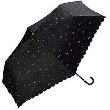 ワールドパーティー 折りたたみ傘 日傘/晴雨兼用傘 遮光 ジェムリボン ブラック 6本骨 50cm FF-02382