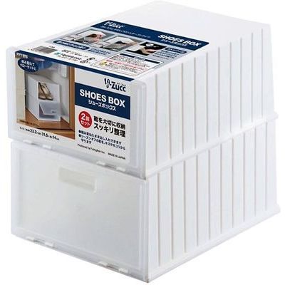 不動技研 i-zucc シューズボックス ホワイト 2個入り F2606 (シューズボックス) 4962191015101 靴収納 クローゼット収納 収納ラック 靴ガード 出し入れラクラク 積み重ね可能 日本製 プラスチック製
