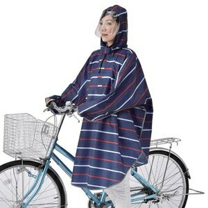 その他 チャリポンチョ/自転車専用雨具 【紺地/赤・白ボーダー柄】 男女兼用 身長：155〜175cm対応 大型ヒサシ 撥水加工 反射帯 ds-2112081