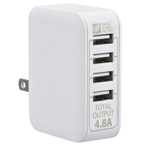 オーム電機 ACアダプター USB電源タップ(4ポート/4.8A/ホワイト) MAV-AU48-W USB電源タップ 4ポート 4.8A ホワイト 急速充電 同時充電 スマートフォン 携帯電話 高出力 自動充電機能