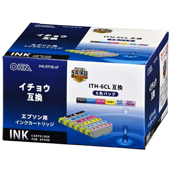 オーム電機 エプソン イチョウ ITH-6CL互換インク(6色パック) INK-EITHB-6P