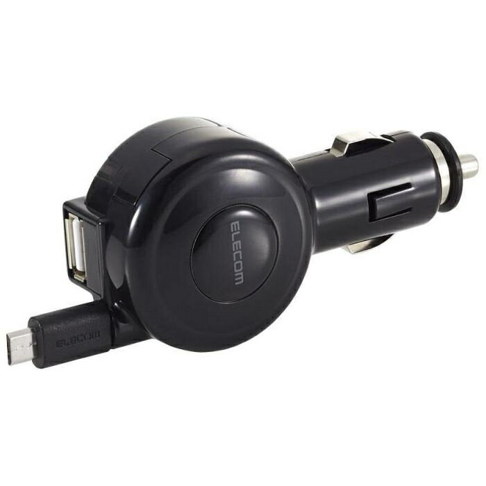 エレコム シガーチャージャー/microBリール65cm+USBポート/2.4A/ブラック MPA-CCM03BK