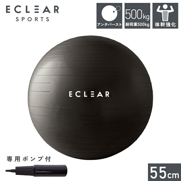 エレコム バランスボール 55cm アンチバースト 筋トレ 体幹トレーニング ダイエット 専用ポンプ付き 耐荷重500kg HCF-BB55BK