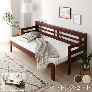 ソファーベッド 幅204cm マットレス付き ブラウン 木製 天然木 すのこ仕様 ベッドフレーム ソファ ベッド ds-2322291