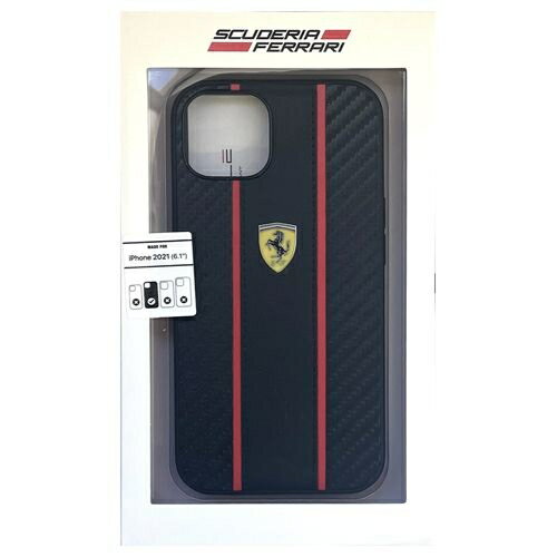 Ferrari ե顼 HARD CASE PU CARBON EFFECT &CENTRAL SMOOTH PU STRIPE METAL LOGOBLACK FESNMHCP13MBK