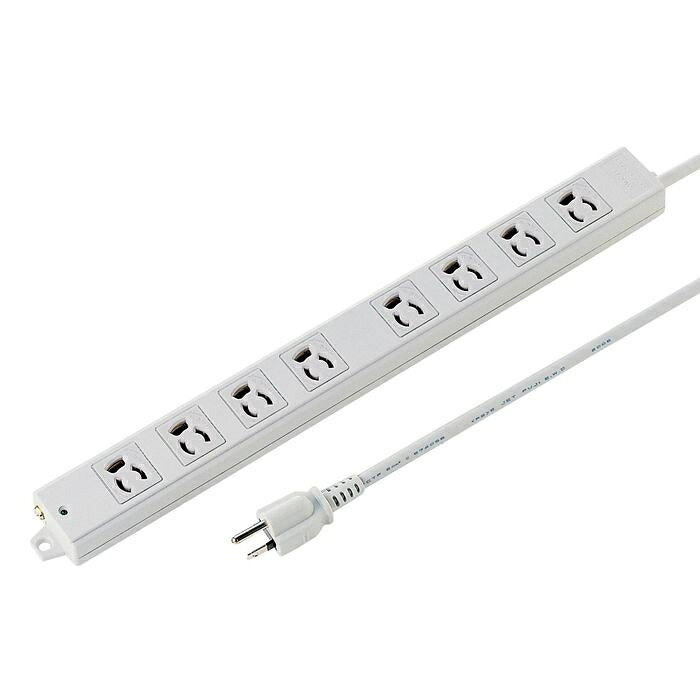 Rakuten - 工事物件タップ サンワサプライ TAP-KS8-2 3P差込口 環境に優しいパッケージ 絶縁キャップ 通電ランプ 二重構造 マグネット VCTFコード 火災予防 アース端子