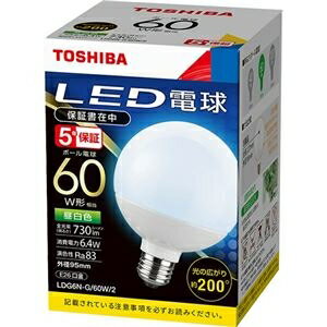 (まとめ) 東芝ライテック LED電球 ボール電球形 E26口金 6.4W 昼白色 LDG6N-G/60W/2 1個 【×3セット】 ds-2431236