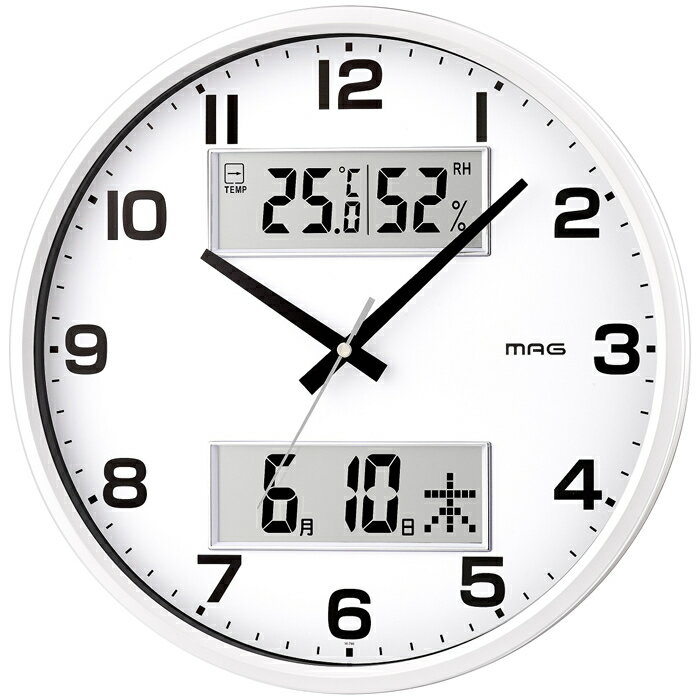 MAG 空調管理の目安に便利 MAGデジアナ掛時計 ダブルポスト ホワイト W-766WH-Z