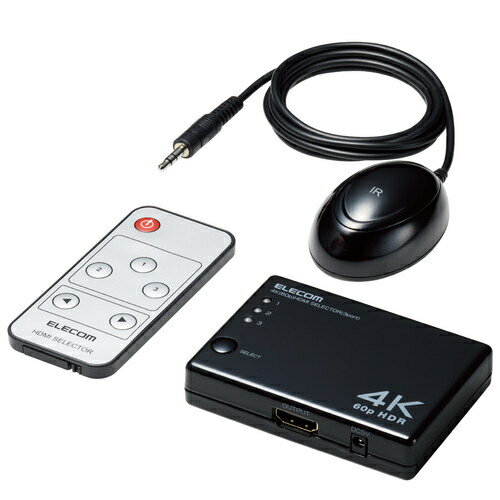 エレコム HDMI 切替器 タイプA×3入力 1出力 4K 60Hz HDMI2.0b ミラーリング リモコン付き ブラック DH-SW4KA31BK