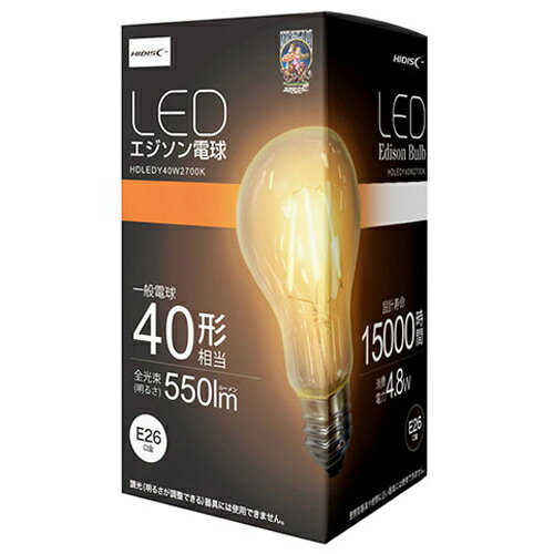 General Light Bulbs - LED電球(エジソン電球40形相当) hidisc HDLEDY40W2700K【納期目安：1週間】 LED電球 エジソン電球40形 OA機器 家電 電池 照明 一般電球 明るさ 色温 口金 PSE認証 密閉形器具