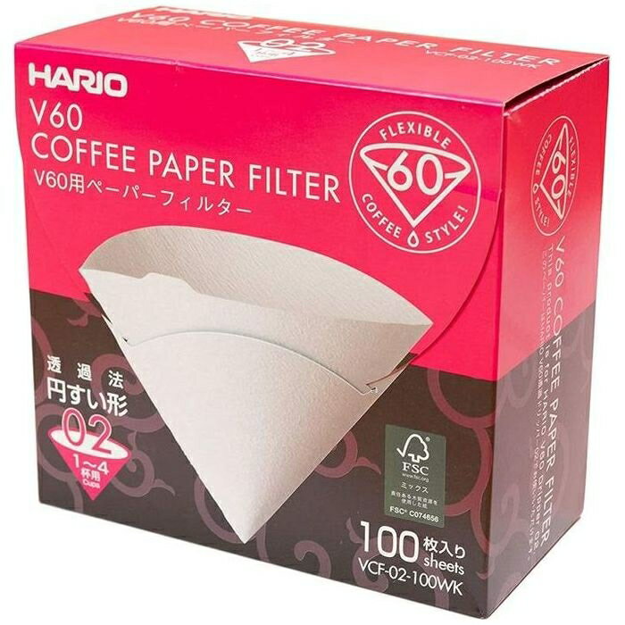 ハリオ V60用 ペーパーフィルター02 (箱) 1～4杯用 ホワイト 100枚入 VCF-02-100WK 4977642728776