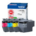 ブラザー インクカートリッジ4色パック(大容量) LC412XL-4PK インクカートリッジ ブラザー純正 高品質 大容量 4色パック 顔料インク MFC-J7100CDW MFC-J7300CDW 印刷可能枚数 プリント品質