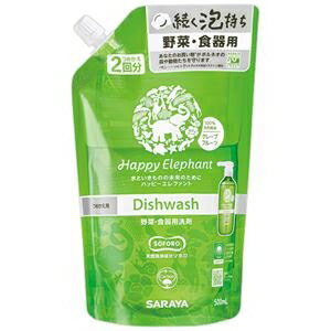 （まとめ）サラヤ ハッピーエレファント野菜・食器用洗剤 グレープフルーツ 詰替用 500ml 1個【×3セット】 ds-2508960 食器用洗剤 野菜用洗剤 ハッピーエレファント サラヤ