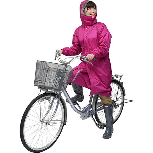 トキワ 雨先案内人 サイクルコート Mサイズ ベリーピンク 3193-BP-M【納期目安:1週間】 自転車移動 雨対策 デリバリー業務 通勤 安全性 通学 お買い物 防水加工 保管方法 ローリングフード 反射材 通気性 風雨対策 ナイロン素材 ベトナム製 フロントガード 身長適応